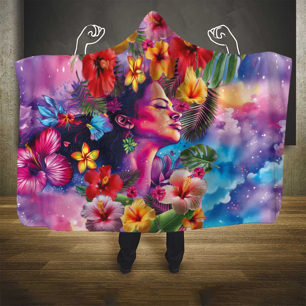 Polynesian Women Hooded Blanket Tropical Plant - Vibrant Surreal Dreamscape Vibe LT03 - Polynesian Pride