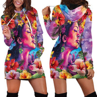 Polynesian Women Hoodie Dress Tropical Plant - Vibrant Surreal Dreamscape Vibe