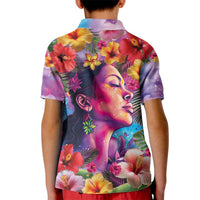 Polynesian Women Kid Polo Shirt Tropical Plant - Vibrant Surreal Dreamscape Vibe