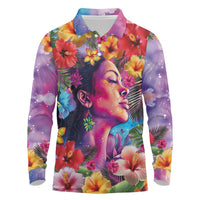 Polynesian Women Long Sleeve Polo Shirt Tropical Plant - Vibrant Surreal Dreamscape Vibe