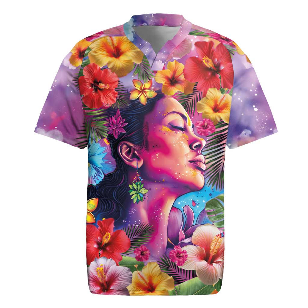 Polynesian Women Rugby Jersey Tropical Plant - Vibrant Surreal Dreamscape Vibe LT03 Pink-Purple - Polynesian Pride