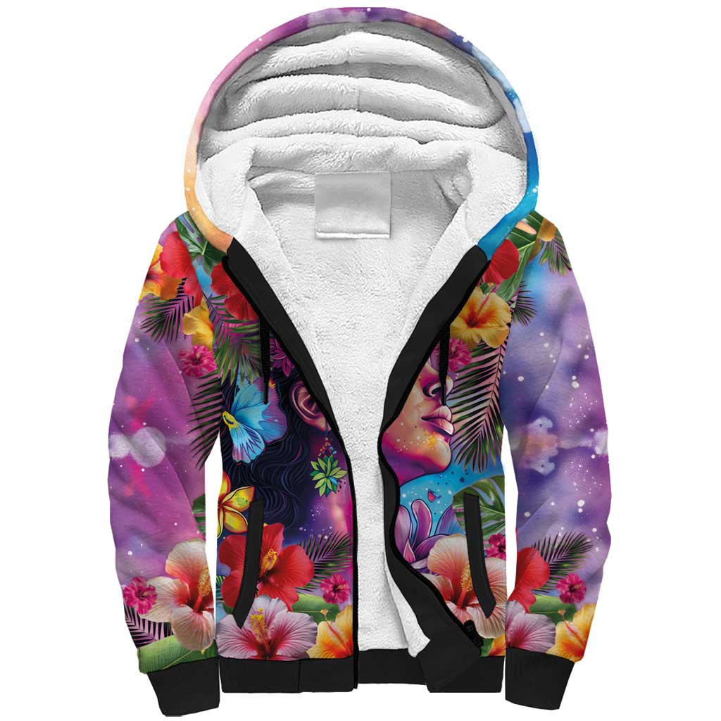Polynesian Women Sherpa Hoodie Tropical Plant - Vibrant Surreal Dreamscape Vibe LT03 Unisex Pink-Purple - Polynesian Pride