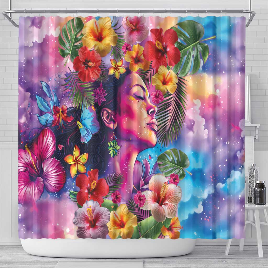 Polynesian Women Shower Curtain Tropical Plant - Vibrant Surreal Dreamscape Vibe LT03 - Polynesian Pride