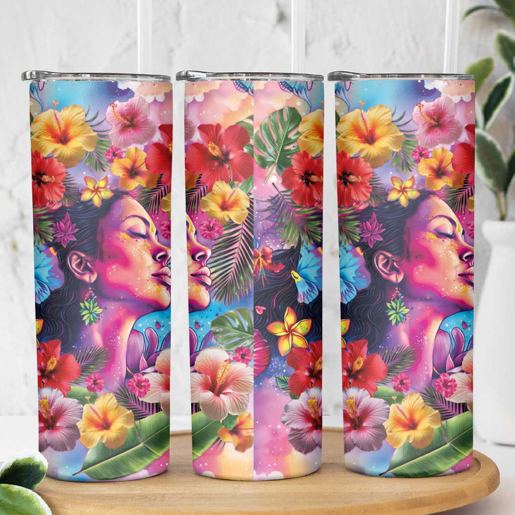 Polynesian Women Skinny Tumbler Tropical Plant - Vibrant Surreal Dreamscape Vibe