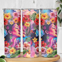 Polynesian Women Skinny Tumbler Tropical Plant - Vibrant Surreal Dreamscape Vibe