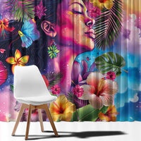 Polynesian Women Window Curtain Tropical Plant - Vibrant Surreal Dreamscape Vibe LT03 - Polynesian Pride