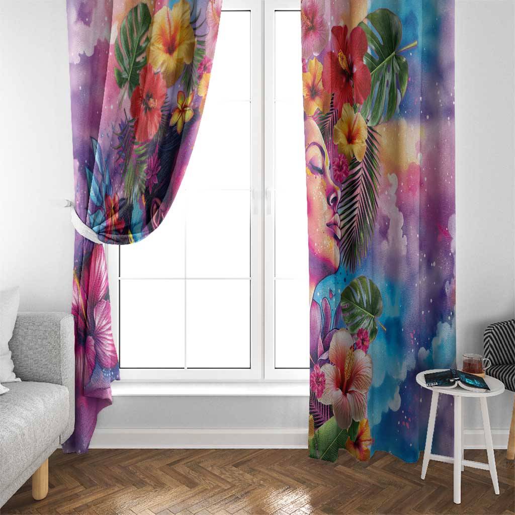 Polynesian Women Window Curtain Tropical Plant - Vibrant Surreal Dreamscape Vibe LT03 - Polynesian Pride