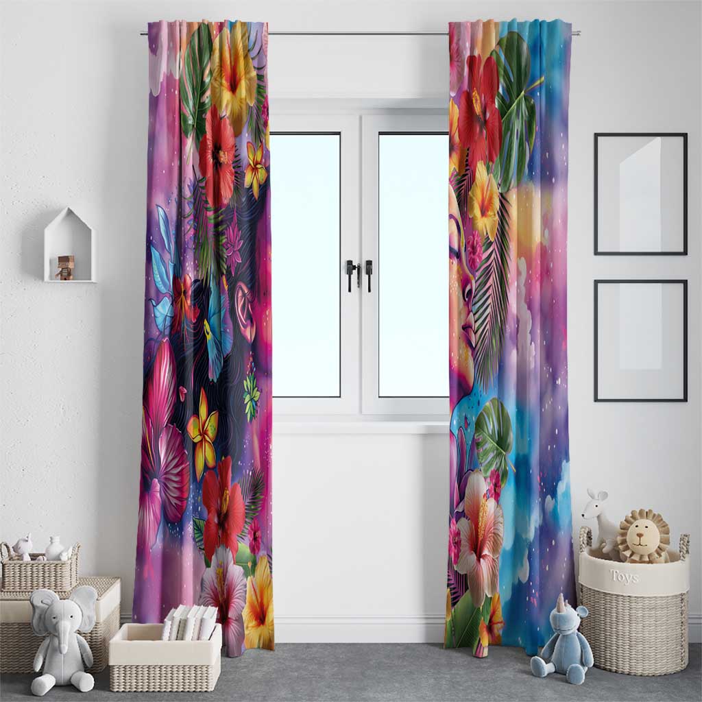 Polynesian Women Window Curtain Tropical Plant - Vibrant Surreal Dreamscape Vibe LT03 - Polynesian Pride