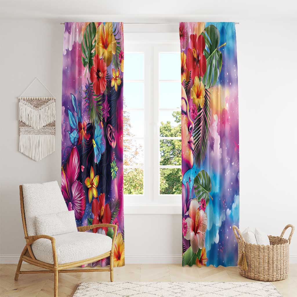 Polynesian Women Window Curtain Tropical Plant - Vibrant Surreal Dreamscape Vibe LT03 - Polynesian Pride