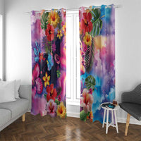 Polynesian Women Window Curtain Tropical Plant - Vibrant Surreal Dreamscape Vibe LT03 With Grommets Pink-Purple - Polynesian Pride