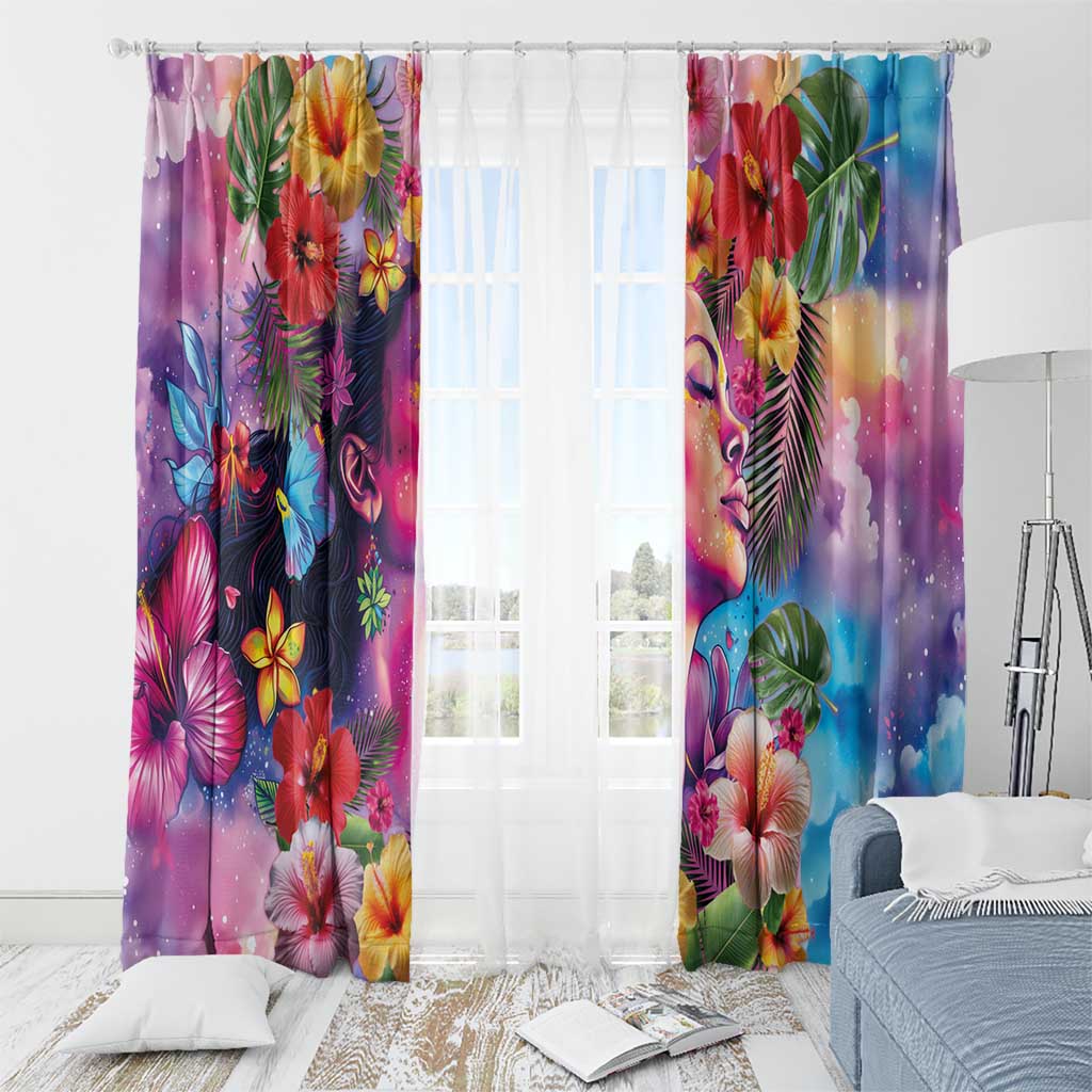 Polynesian Women Window Curtain Tropical Plant - Vibrant Surreal Dreamscape Vibe LT03 - Polynesian Pride