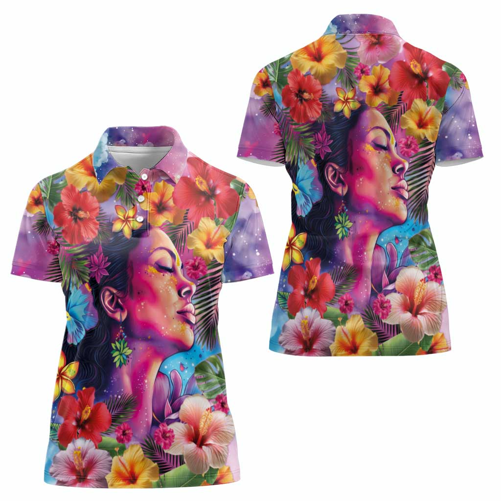 Polynesian Women Women Polo Shirt Tropical Plant - Vibrant Surreal Dreamscape Vibe