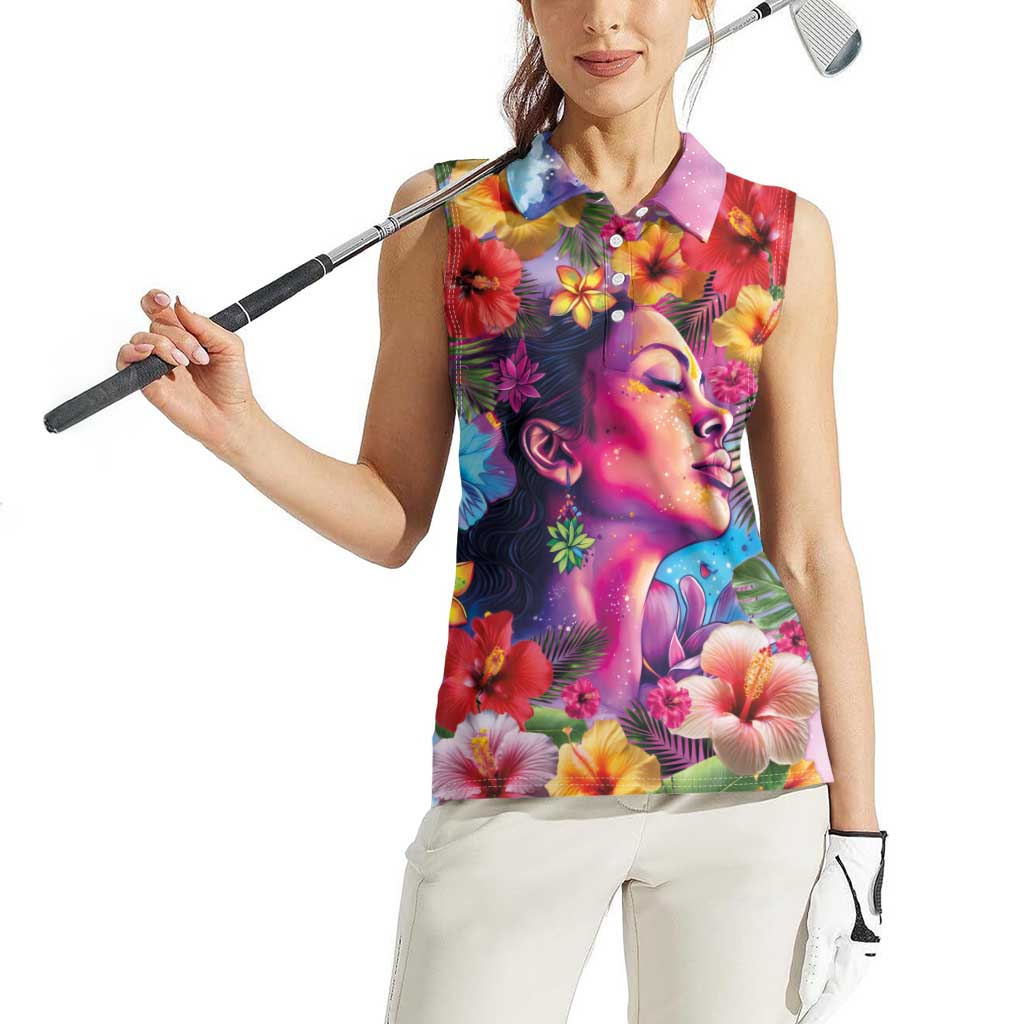 Polynesian Women Women Sleeveless Polo Shirt Tropical Plant - Vibrant Surreal Dreamscape Vibe