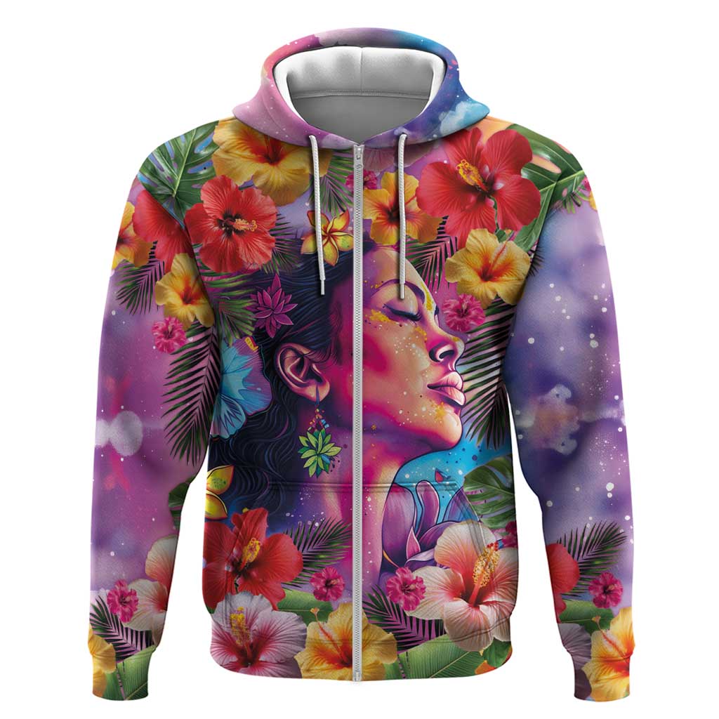Polynesian Women Zip Hoodie Tropical Plant - Vibrant Surreal Dreamscape Vibe LT03 Zip Hoodie Pink-Purple - Polynesian Pride