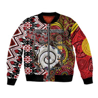 Personalised Aotearoa and Australia Together Bomber Jacket Koru and Kangaroo - Taniko with Aboriginal Motif