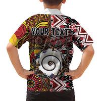 Personalised Aotearoa and Australia Together Family Matching Long Sleeve Bodycon Dress and Hawaiian Shirt Koru and Kangaroo - Taniko with Aboriginal Motif LT03 - Polynesian Pride