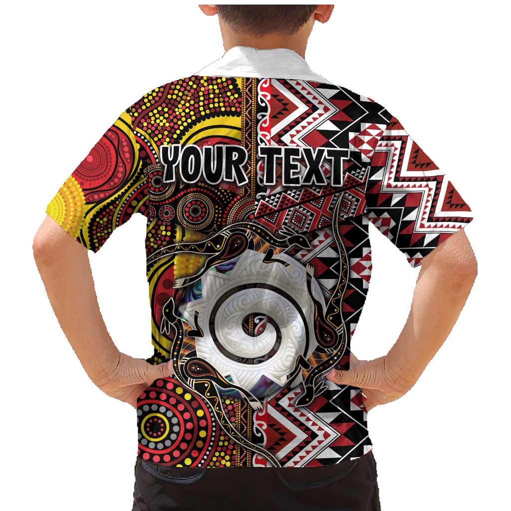 Personalised Aotearoa and Australia Together Family Matching Mermaid Dress and Hawaiian Shirt Koru and Kangaroo - Taniko with Aboriginal Motif LT03 - Polynesian Pride