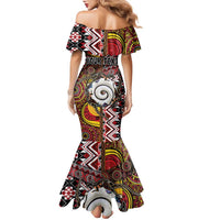 Personalised Aotearoa and Australia Together Family Matching Mermaid Dress and Hawaiian Shirt Koru and Kangaroo - Taniko with Aboriginal Motif LT03 - Polynesian Pride