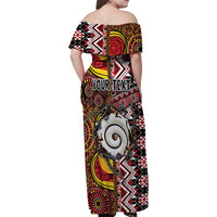 Personalised Aotearoa and Australia Together Family Matching Off Shoulder Maxi Dress and Hawaiian Shirt Koru and Kangaroo - Taniko with Aboriginal Motif LT03 - Polynesian Pride