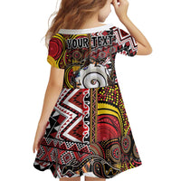 Personalised Aotearoa and Australia Together Family Matching Off Shoulder Short Dress and Hawaiian Shirt Koru and Kangaroo - Taniko with Aboriginal Motif LT03 - Polynesian Pride