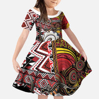 Personalised Aotearoa and Australia Together Family Matching Tank Maxi Dress and Hawaiian Shirt Koru and Kangaroo - Taniko with Aboriginal Motif LT03 Daughter's Dress Black - Polynesian Pride