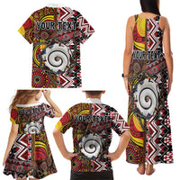 Personalised Aotearoa and Australia Together Family Matching Tank Maxi Dress and Hawaiian Shirt Koru and Kangaroo - Taniko with Aboriginal Motif LT03 - Polynesian Pride