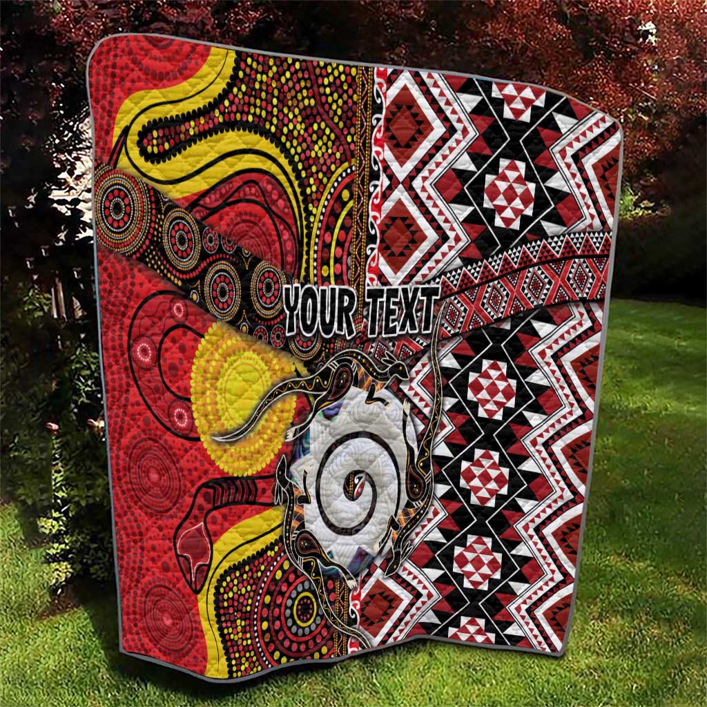 Personalised Aotearoa and Australia Together Quilt Koru and Kangaroo - Taniko with Aboriginal Motif LT03 - Polynesian Pride