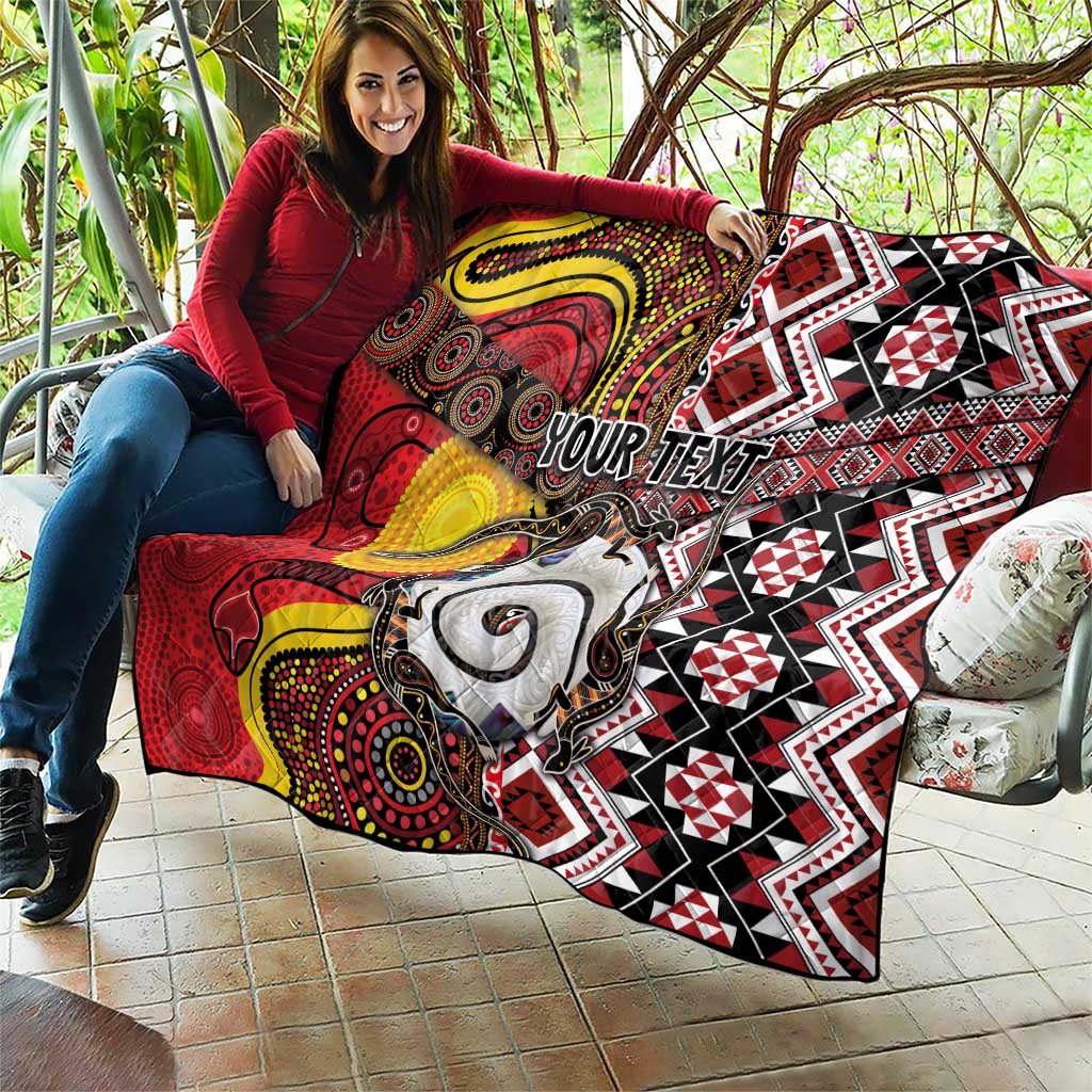 Personalised Aotearoa and Australia Together Quilt Koru and Kangaroo - Taniko with Aboriginal Motif LT03 - Polynesian Pride