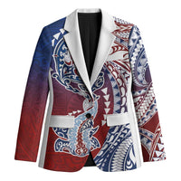 Hawaiian Manta Ray and Hammerhead Shark Tribal Tattoo Blazer with Polynesian Tribal Pattern Hawaii Flag Color