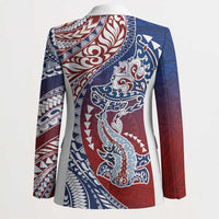 Hawaiian Manta Ray and Hammerhead Shark Tribal Tattoo Blazer with Polynesian Tribal Pattern Hawaii Flag Color