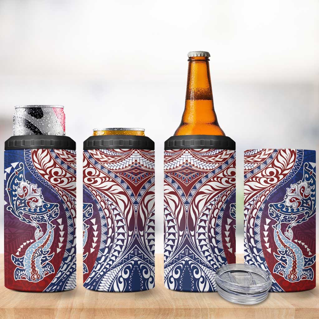 Hawaiian Manta Ray and Hammerhead Shark Tribal Tattoo 4 in 1 Can Cooler Tumbler with Polynesian Tribal Pattern Hawaii Flag Color LT03 - Polynesian Pride