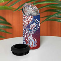 Hawaiian Manta Ray and Hammerhead Shark Tribal Tattoo 4 in 1 Can Cooler Tumbler with Polynesian Tribal Pattern Hawaii Flag Color LT03 - Polynesian Pride