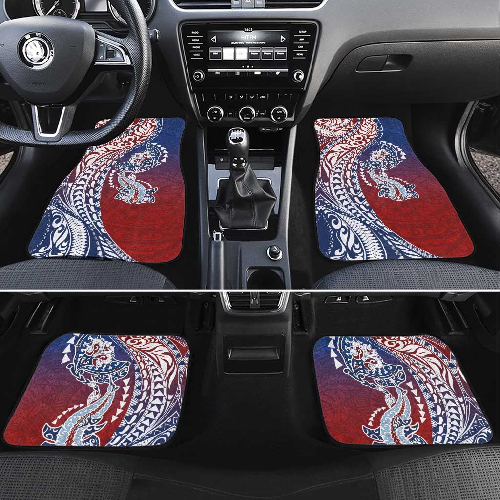 Hawaiian Manta Ray and Hammerhead Shark Tribal Tattoo Car Mats with Polynesian Tribal Pattern Hawaii Flag Color