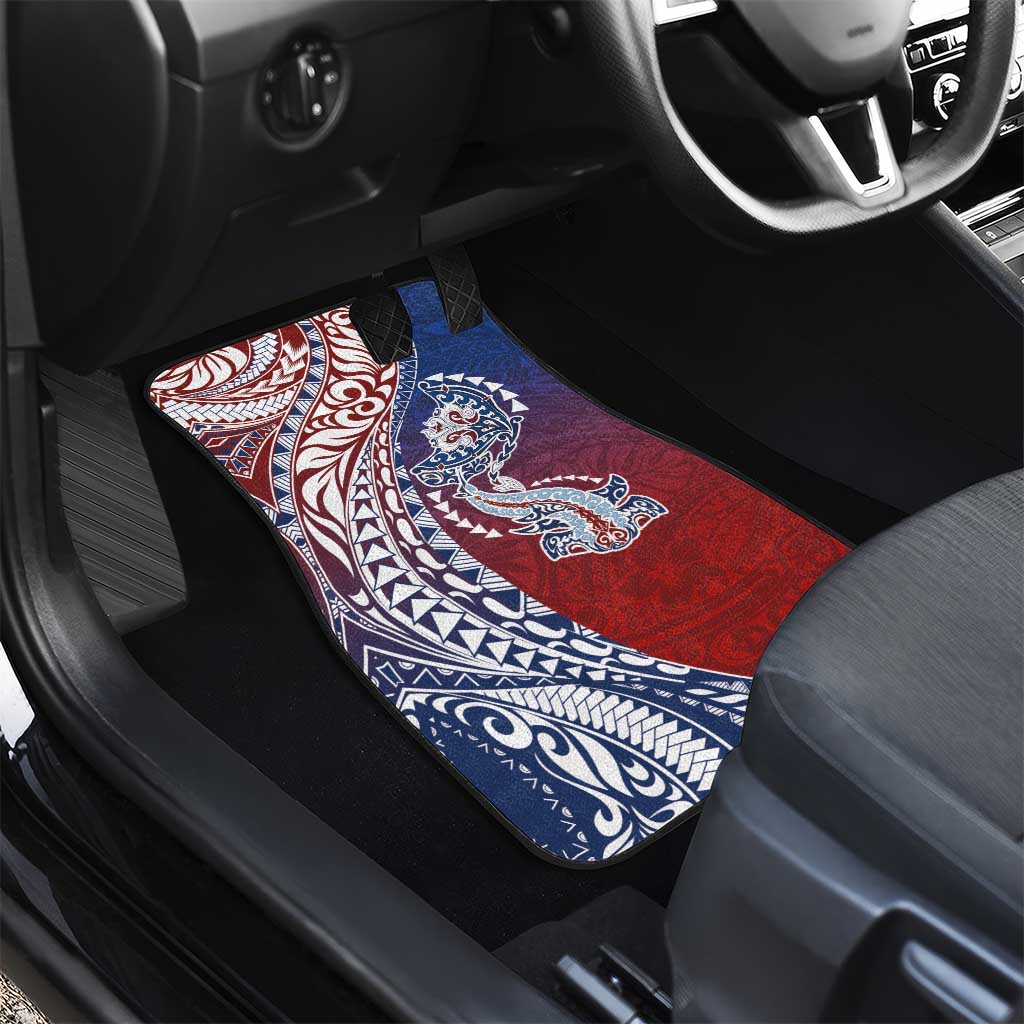 Hawaiian Manta Ray and Hammerhead Shark Tribal Tattoo Car Mats with Polynesian Tribal Pattern Hawaii Flag Color