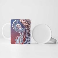 Hawaiian Manta Ray and Hammerhead Shark Tribal Tattoo Ceramic Mug with Polynesian Tribal Pattern Hawaii Flag Color