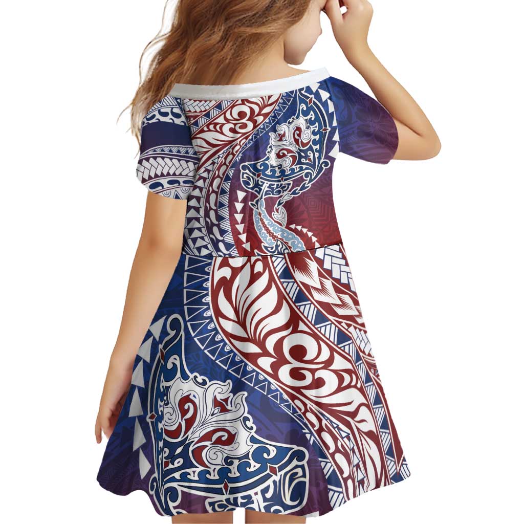 Hawaiian Manta Ray and Hammerhead Shark Tribal Tattoo Family Matching Long Sleeve Bodycon Dress and Hawaiian Shirt with Polynesian Tribal Pattern Hawaii Flag Color LT03 - Polynesian Pride