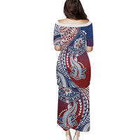 Hawaiian Manta Ray and Hammerhead Shark Tribal Tattoo Family Matching Puletasi and Hawaiian Shirt with Polynesian Tribal Pattern Hawaii Flag Color LT03 - Polynesian Pride