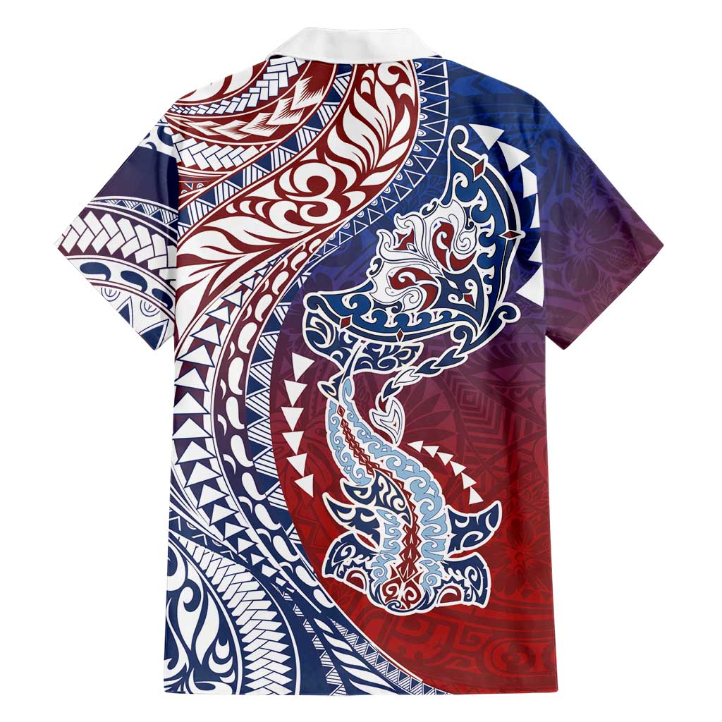 Hawaiian Manta Ray and Hammerhead Shark Tribal Tattoo Family Matching Summer Maxi Dress and Hawaiian Shirt with Polynesian Tribal Pattern Hawaii Flag Color LT03 - Polynesian Pride