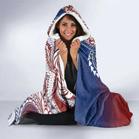 Hawaiian Manta Ray and Hammerhead Shark Tribal Tattoo Hooded Blanket with Polynesian Tribal Pattern Hawaii Flag Color
