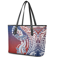 Hawaiian Manta Ray and Hammerhead Shark Tribal Tattoo Leather Tote Bag with Polynesian Tribal Pattern Hawaii Flag Color
