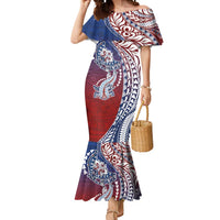 Hawaiian Manta Ray and Hammerhead Shark Tribal Tattoo Mermaid Dress with Polynesian Tribal Pattern Hawaii Flag Color LT03 Women Multicolor - Polynesian Pride
