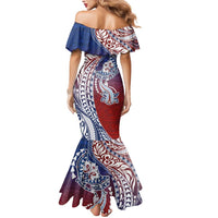 Hawaiian Manta Ray and Hammerhead Shark Tribal Tattoo Mermaid Dress with Polynesian Tribal Pattern Hawaii Flag Color LT03 - Polynesian Pride