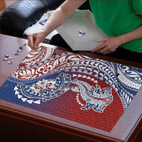 Hawaiian Manta Ray and Hammerhead Shark Tribal Tattoo Puzzle with Polynesian Tribal Pattern Hawaii Flag Color