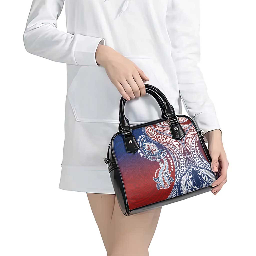 Hawaiian Manta Ray and Hammerhead Shark Tribal Tattoo Shoulder Handbag with Polynesian Tribal Pattern Hawaii Flag Color