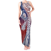 Hawaiian Manta Ray and Hammerhead Shark Tribal Tattoo Tank Maxi Dress with Polynesian Tribal Pattern Hawaii Flag Color