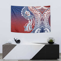 Hawaiian Manta Ray and Hammerhead Shark Tribal Tattoo Tapestry with Polynesian Tribal Pattern Hawaii Flag Color