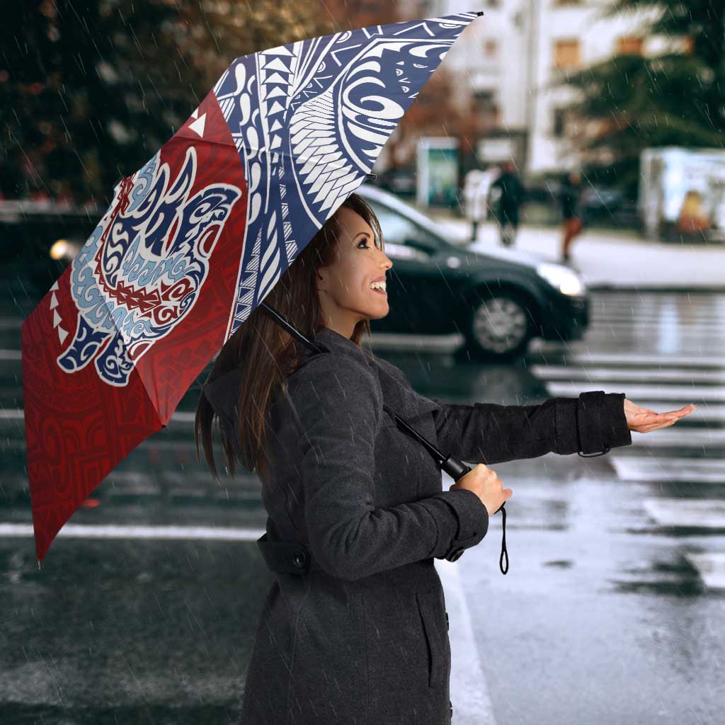 Hawaiian Manta Ray and Hammerhead Shark Tribal Tattoo Umbrella with Polynesian Tribal Pattern Hawaii Flag Color