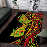 Hawaiian Manta Ray and Hammerhead Shark Tribal Tattoo Area Rug with Polynesian Tribal Pattern Kanaka Maoli Flag Color LT03 Multicolor - Polynesian Pride