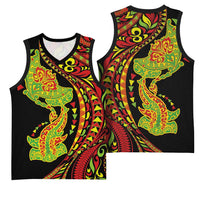 Hawaiian Manta Ray and Hammerhead Shark Tribal Tattoo Basketball Jersey with Polynesian Tribal Pattern Kanaka Maoli Flag Color LT03 - Polynesian Pride