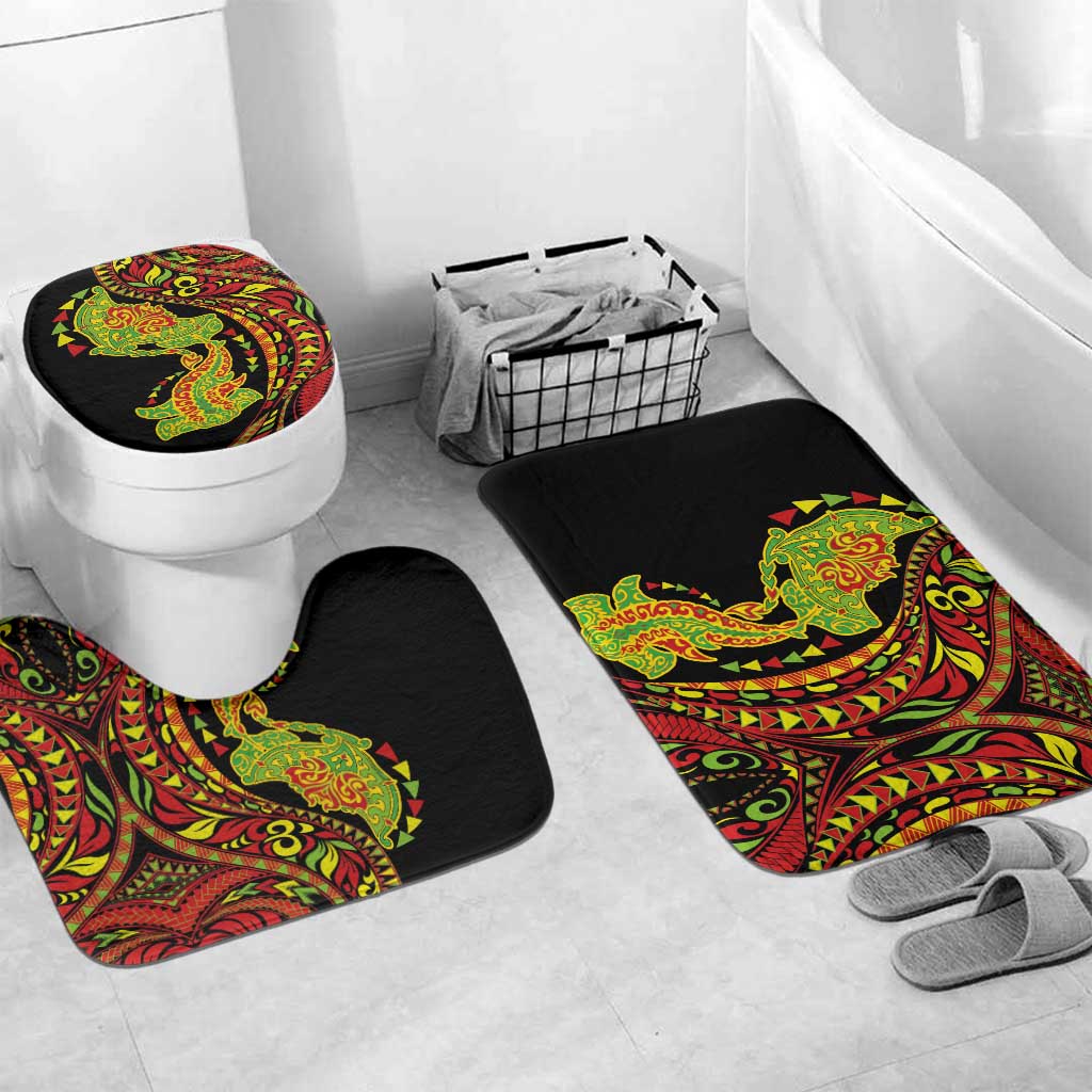 Hawaiian Manta Ray and Hammerhead Shark Tribal Tattoo Bathroom Set with Polynesian Tribal Pattern Kanaka Maoli Flag Color